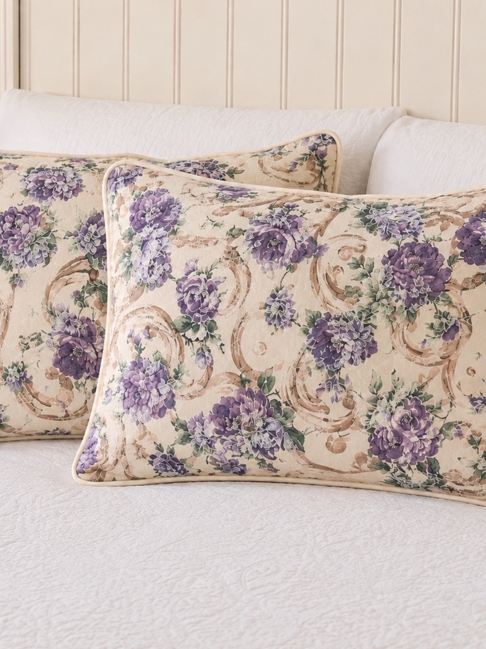 Vintage Burlington Floral Pillow Shams Set Purple Rose Cottagecore 25x19